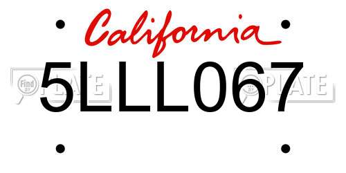 5LLL067 California License Plate