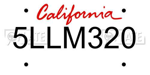 5LLM320 California License Plate