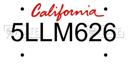 5LLM626 California License Plate