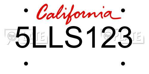 5LLS123 California License Plate
