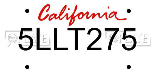 5LLT275 California License Plate