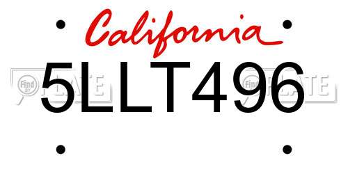 5LLT496 California License Plate