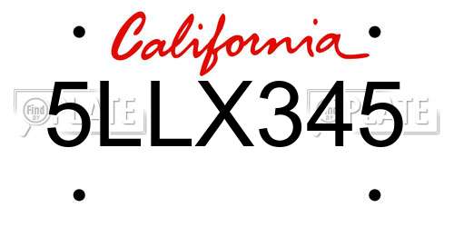 5LLX345 California License Plate
