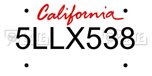 5LLX538 California License Plate