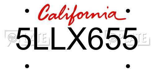 5LLX655 California License Plate