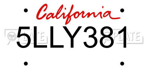 5LLY381 California License Plate
