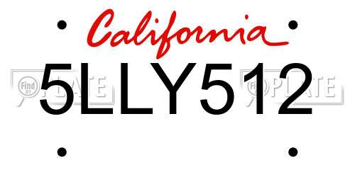 5LLY512 California License Plate