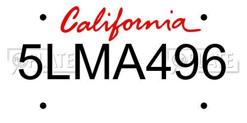 5LMA496 California License Plate