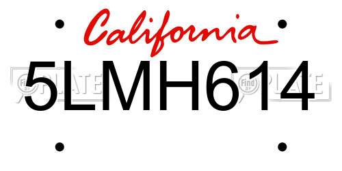 5LMH614 California License Plate