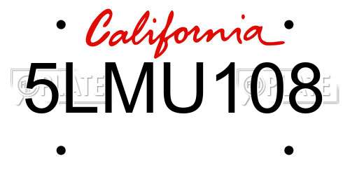 5LMU108 California License Plate