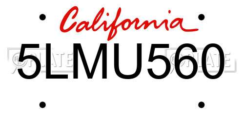 5LMU560 California License Plate