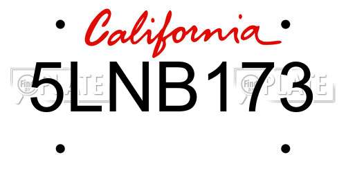 5LNB173 California License Plate