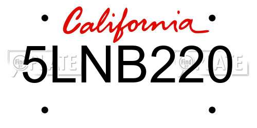 5LNB220 California License Plate