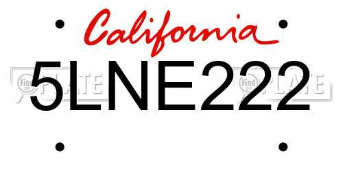 5LNE222 California License Plate