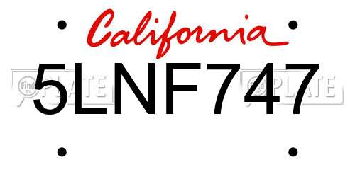 5LNF747 California License Plate