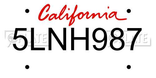5LNH987 California License Plate