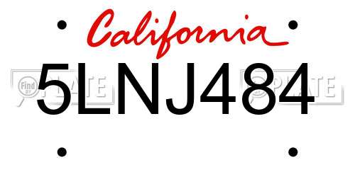 5LNJ484 California License Plate