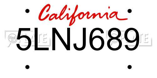 5LNJ689 California License Plate