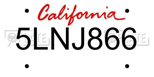 5LNJ866 California License Plate