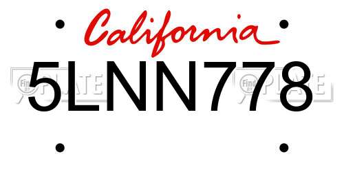 5LNN778 California License Plate