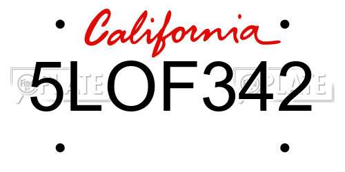 5LOF342 California License Plate