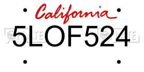 5LOF524 California License Plate
