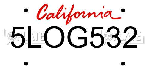 5LOG532 California License Plate