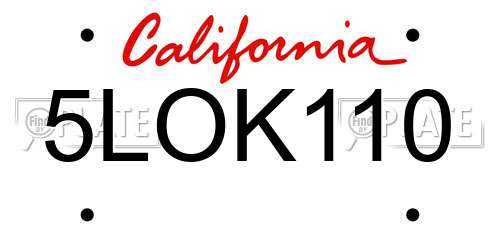 5LOK110 California License Plate