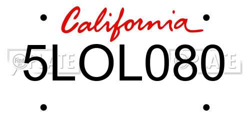 5LOL080 California License Plate