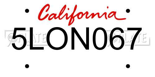 5LON067 California License Plate