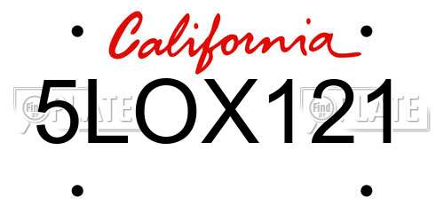 5LOX121 California License Plate