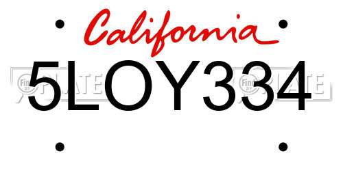5LOY334 California License Plate