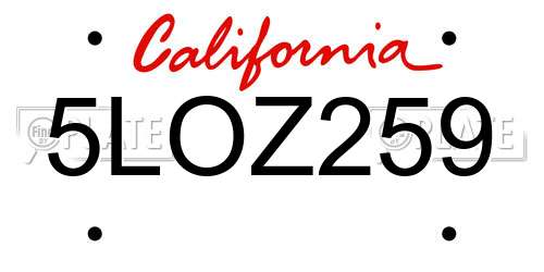 5LOZ259 California License Plate