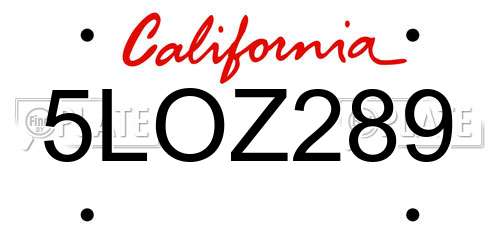 5LOZ289 California License Plate