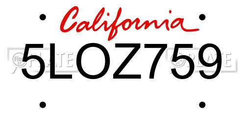 5LOZ759 California License Plate