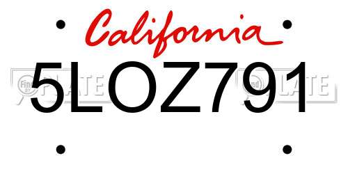 5LOZ791 California License Plate