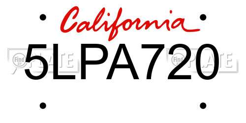 5LPA720 California License Plate