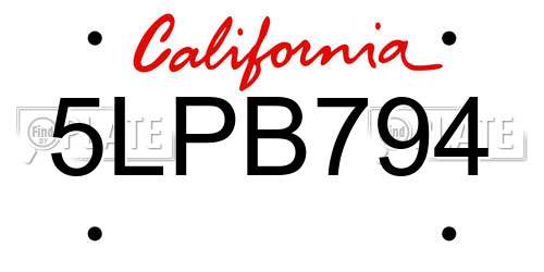 5LPB794 California License Plate