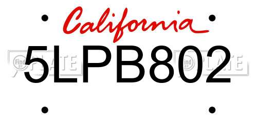5LPB802 California License Plate