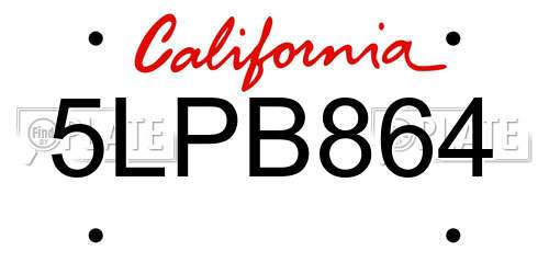 5LPB864 California License Plate