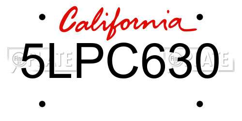 5LPC630 California License Plate