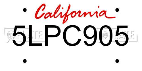 5LPC905 California License Plate