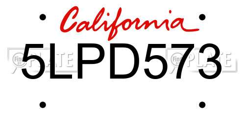 5LPD573 California License Plate