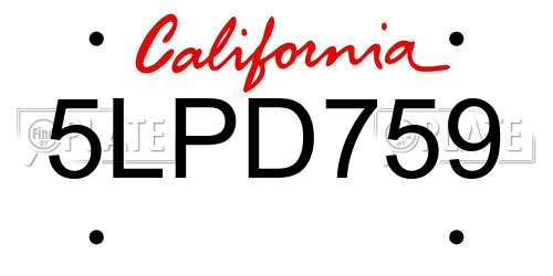 5LPD759 California License Plate