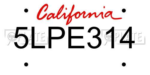 5LPE314 California License Plate