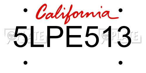 5LPE513 California License Plate