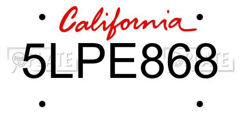 5LPE868 California License Plate