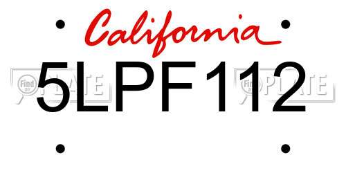 5LPF112 California License Plate