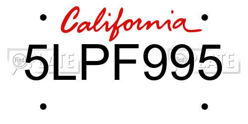 5LPF995 California License Plate