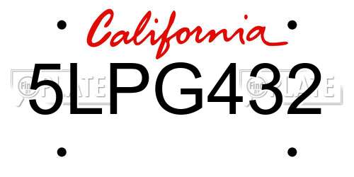 5LPG432 California License Plate
